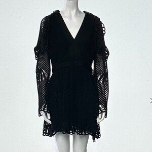 Self Portrait Lace Pattern Mini Dress Size: M | US8, UK12 in Black